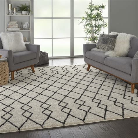 Geometric Shag GOS01 Ivory/Charcoal Area Rug by Nourison – Incredible ...