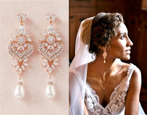 Rose Gold Bridal Earrings Crystal Wedding Earrings Bridal - Etsy