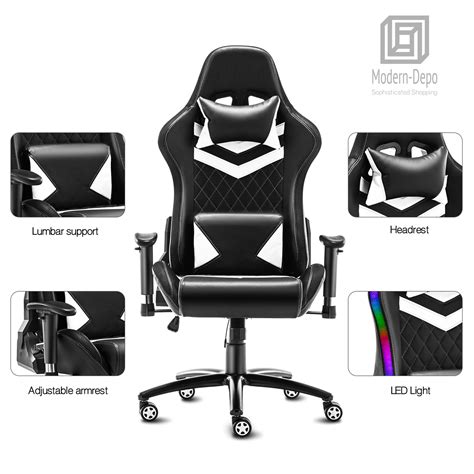 Racing RGB LED Light Gaming Chair Ergonomic Swivel Office Computer Seat ...