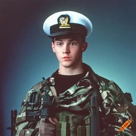 Photograph of a young man in navy seal uniform