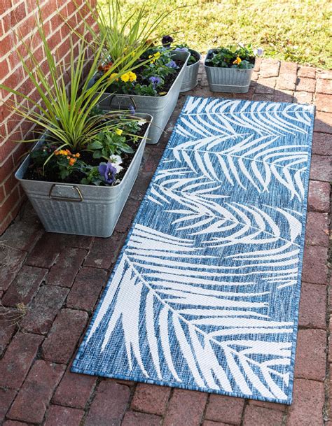 Blue 2' x 6' Outdoor Botanical Runner Rug | OutdoorRugs.com