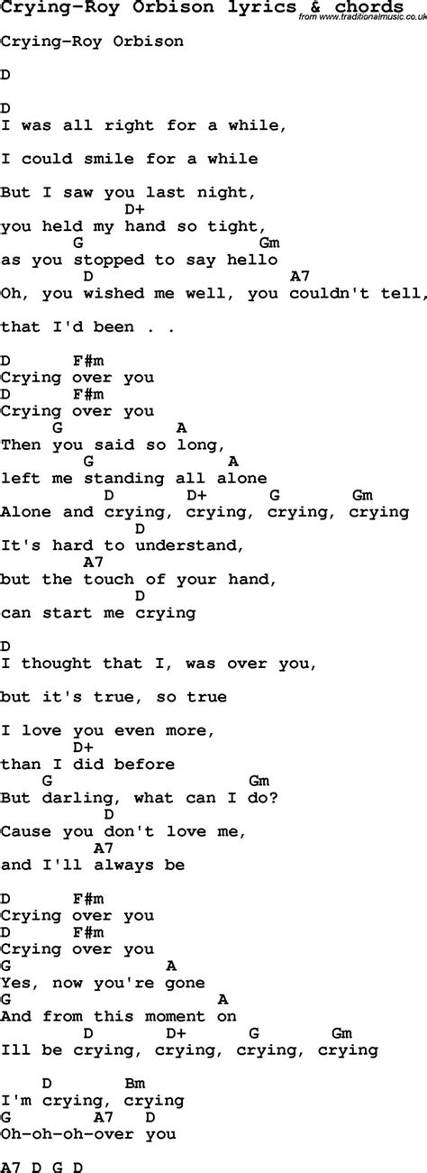 Love Song Lyrics for: Crying-Roy Orbison with chords for Ukulele, Guitar Banjo etc. | Lyrics and ...