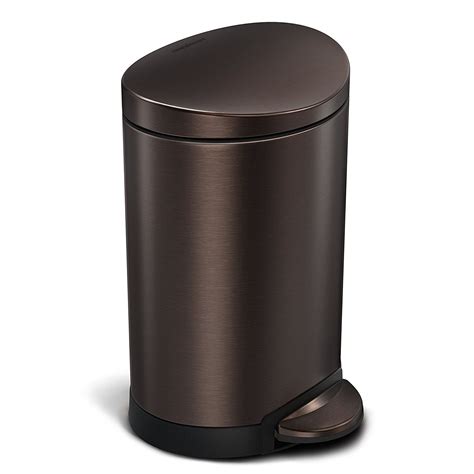 simplehuman 6 Liter / 1.6 Gallon Semi-Round Bathroom Step Trash Can, Dark Bronze Stainless Steel ...