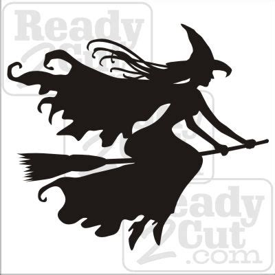 Witch Flying- Witch on a Broom Silhouette art vector