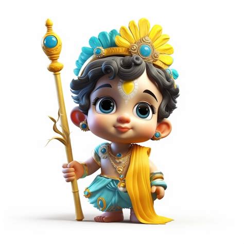 Premium Photo | 3D rendered cute baby Krishna cartoon illustration