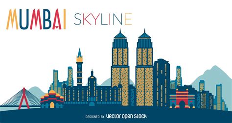 Illustration featuring Mumbai skyline with silhouettes of classic ...