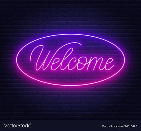 Neon sign welcome on on brick wall background Vector Image