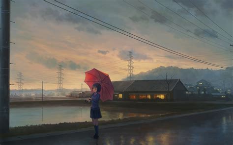 1920x1200 Resolution Anime Girl Walking With Umbrella Art 1200P Wallpaper - Wallpapers Den