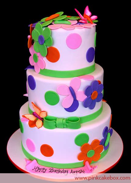 Polka Dotted & Flower Birthday Cake » Birthday Cakes