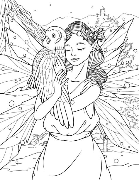 Fairy Hugging Bird coloring page - Download, Print or Color Online for Free