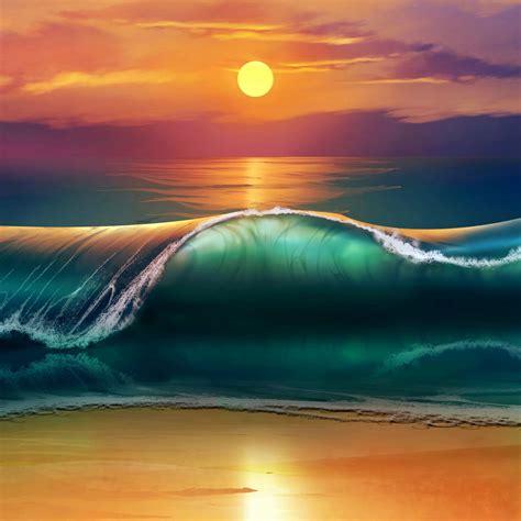 Art sunset beach sea waves iPad Pro Wallpapers Free Download