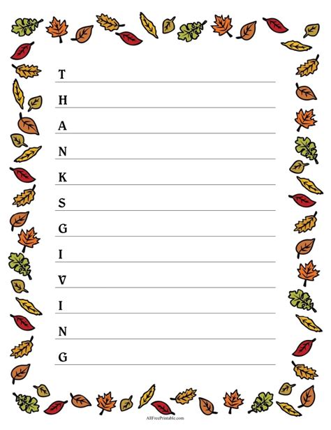 Thanksgiving Acrostic Poem – Free Printable