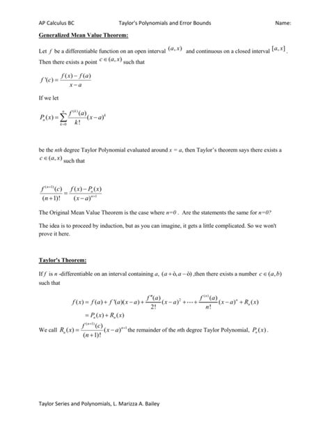 Taylor Series Error Bound (LaGrange)