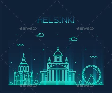 Helsinki Skyline Finland Vector City Linear Style | Skyline, Helsinki, Vintage branding logo