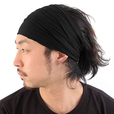 Casualbox Men Head cover Band Bandana Stretch Hair Style Japanese Black ...