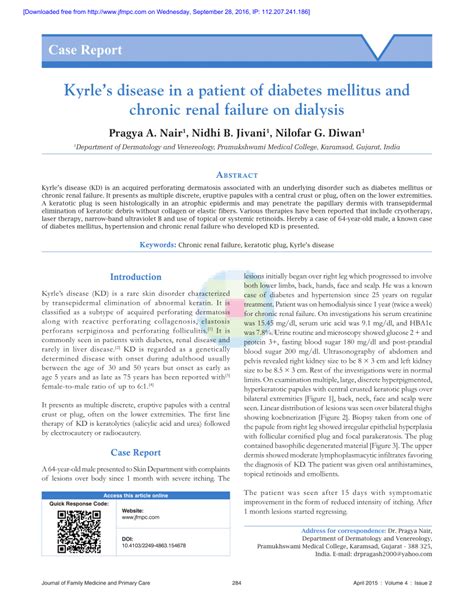 (PDF) Kyrle′s disease in a patient of diabetes mellitus and chronic renal failure on dialysis