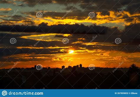 Background with Sunset Over Prague City Skyline in Europe. Stock Photo - Image of panorama ...