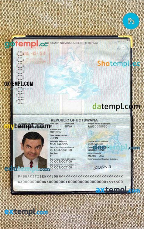 sample Botswana passport PSD files, editable scan and photo-realistic look sample, 2 in 1 ...