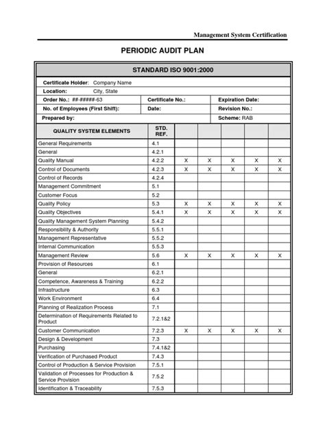 ISO9001 Audit Plan | Iso 9000 | Quality Management System