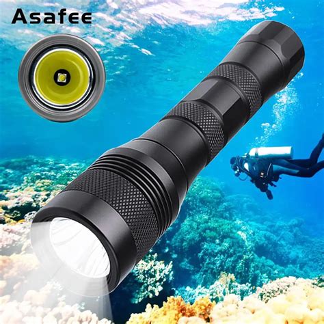 Asafee DIV01 LED Scuba Diving Flashlight XM L2 Underwater Dive Torch Light Lamp Waterproof Diver ...