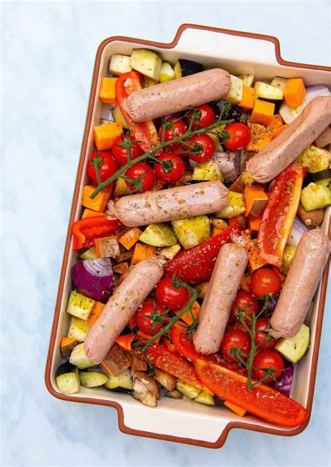 Plant-Based Sausage Tray Bake - Healthy Living James (Gluten Free) with Meatless Farm Co