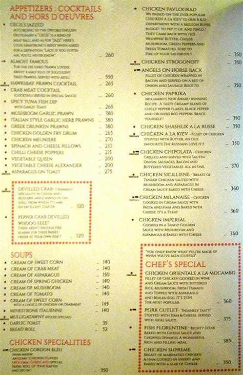 Menu of Mocambo, Park Street, Kolkata | Dineout