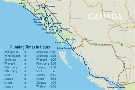 Route map and running times of the Southeast Alaska Region | Alaska ...