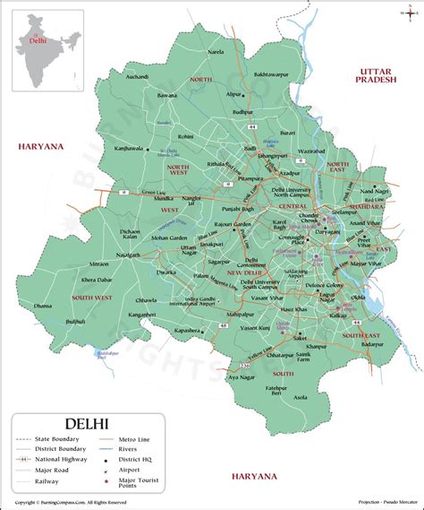 Delhi Map, Delhi Union Territory Map, Map of Delhi