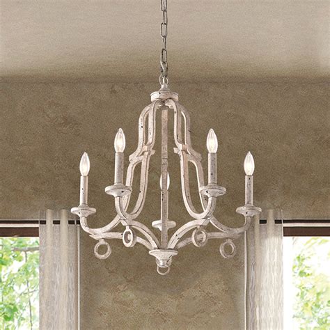 5-Light Distressed Antique White Farmhouse Chandelier – Edvivi Lighting