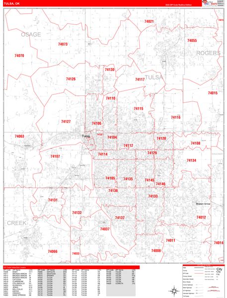 Tulsa Oklahoma Zip Code Wall Map (Red Line Style) by MarketMAPS - MapSales