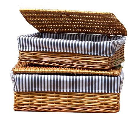 Lined Wicker Storage Shelf Baskets With Lids, Set of 2 - Walmart.com ...