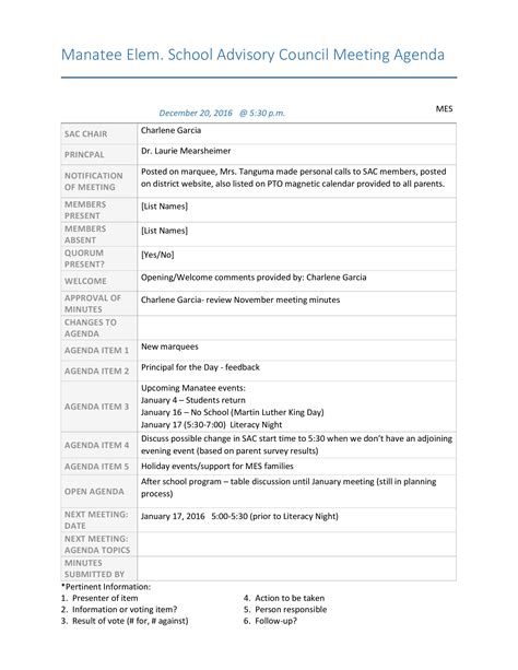 School Advisory Council Meeting Agenda | Templates at ...