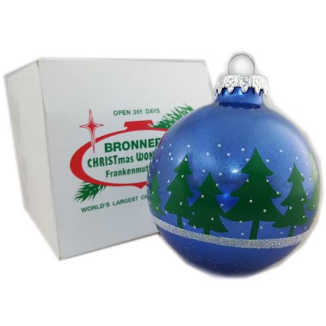 Bronner's Christmas Wonderland Blue Glass Ball Ornament With Christmas Trees - Walmart.com