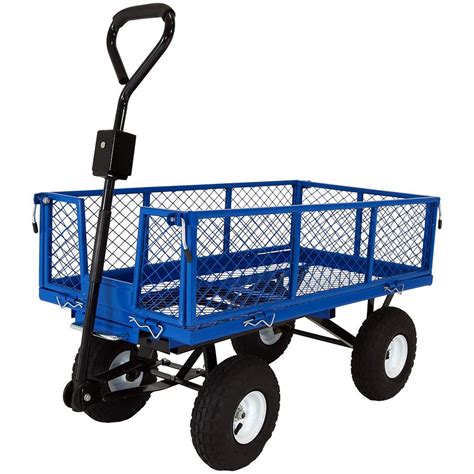 Sunnydaze Decor Blue Steel Heavy-Duty Utility Cart with Folding Sides-LW-DUC866-BL - The Home Depot