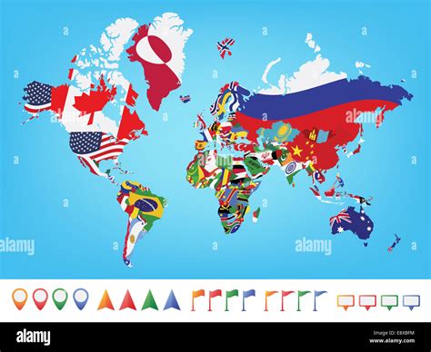 World map with flag Stock Photo - Alamy