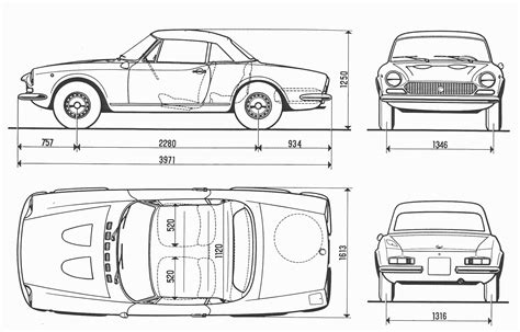 Fiat 124 Sport Spider Blueprint - Download free blueprint for 3D modeling