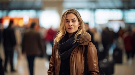 Premium AI Image | Portrait of a young woman in the airport