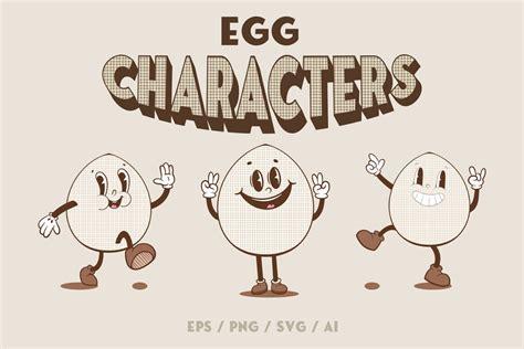 Retro Easter Egg Characters Cartoon Collection Digital Download, Groovy ...