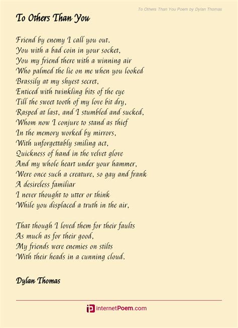 To Others Than You Poem by Dylan Thomas