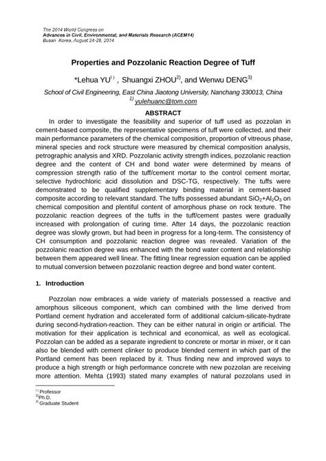 (PDF) Properties and Pozzolanic Reaction Degree of Tuff · Properties and Pozzolanic Reaction ...