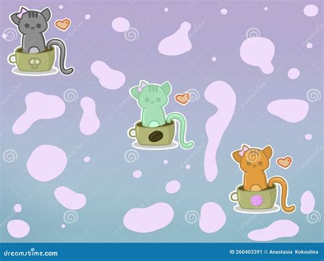 Cute Kittens in Cups for Children Stock Illustration - Illustration of drawing, children: 260403391