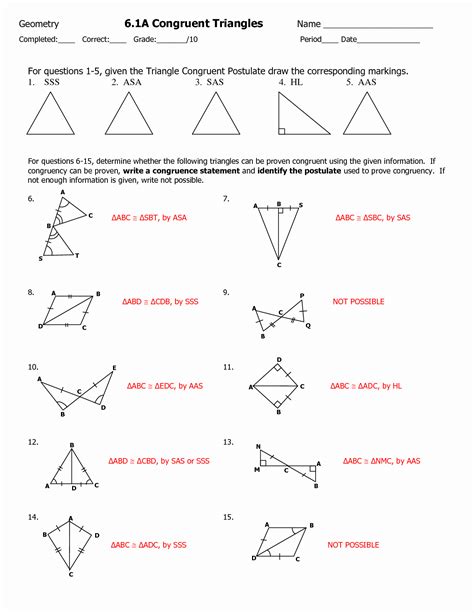 Congruent Triangles Worksheet #1