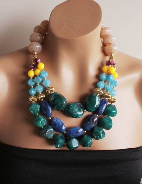 Large Chunky Eclectic Bold Colorful Jewel Toned Beaded Statement Necklace, Anthropologie ...