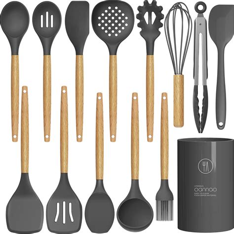 14 Pcs Silicone Cooking Utensils Kitchen Utensil Set - 446°F Heat ...