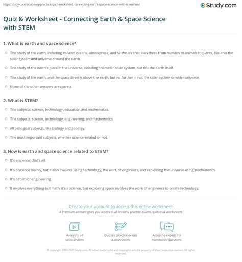 Earth Space Science Worksheets