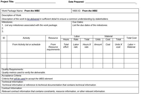 WBS Dictionary Template | Planning Engineer