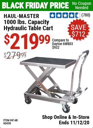 HAUL-MASTER 1000 lbs. Capacity Hydraulic Table Cart for $219.99