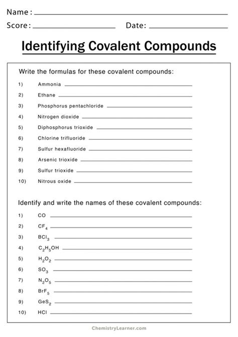 types of bonds chemistry worksheet