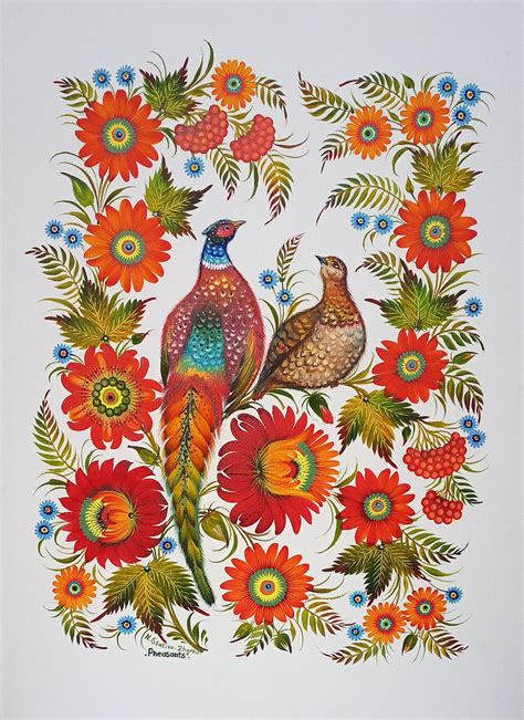 Ukrainian Original Petrykivka Painting Floral Painting Bird Painting ...