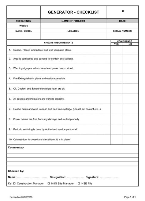 Generator Construction Checklist - Construction Documents And Templates